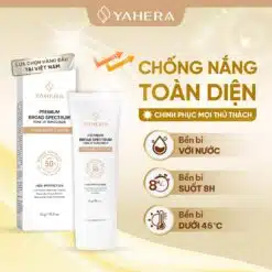 Kem chống nắng phổ rộng, nâng tone, 5 màng lọc YAHERA SPF50+ PA, Premium Sun, Cream Broad Spectrum SPF50+ PA++++ 50g