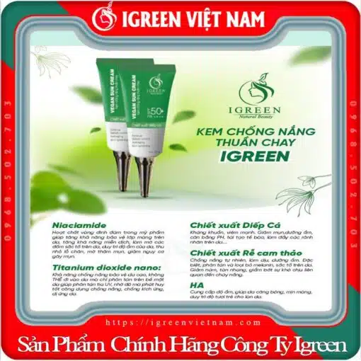 Kem Chống Nắng Thuần Chay Igreen, SPF50+