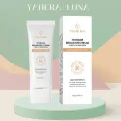 Kem chống nắng phổ rộng, nâng tone, 5 màng lọc YAHERA SPF50+ PA, Premium Sun, Cream Broad Spectrum SPF50+ PA++++ 50g