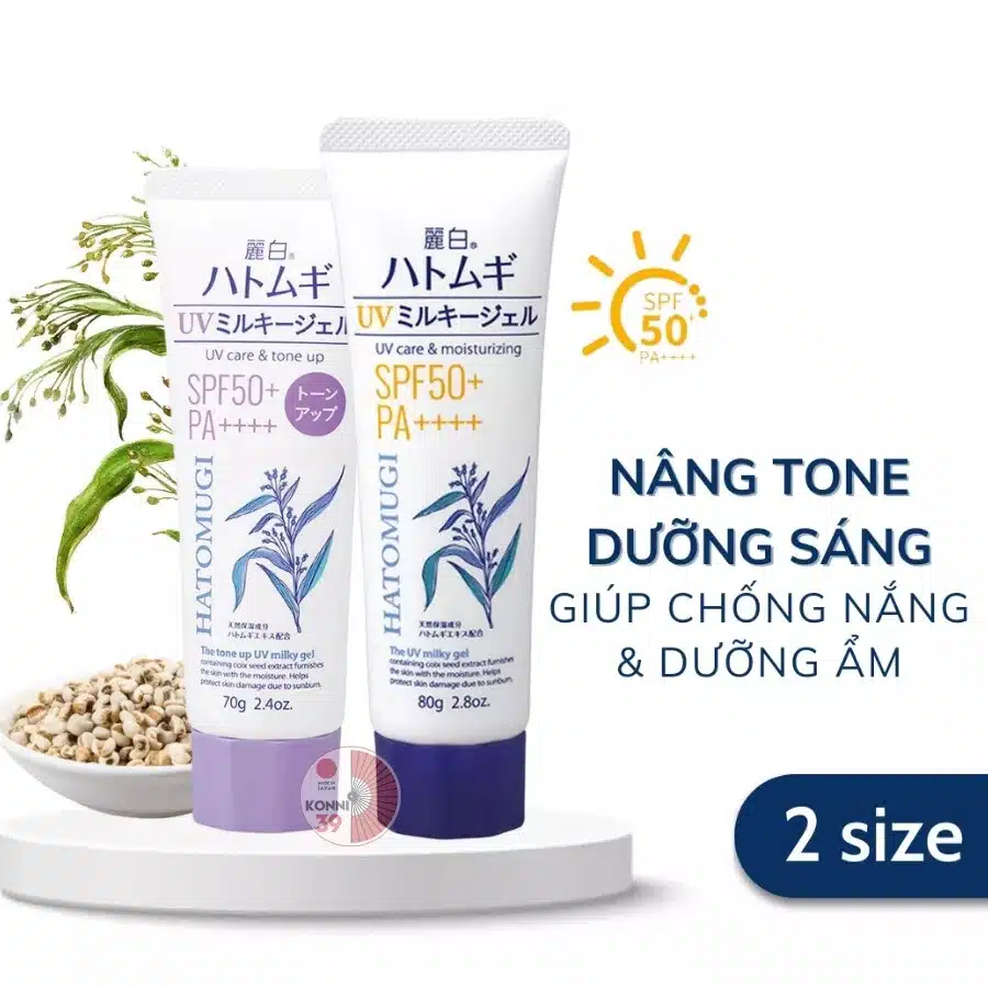 Kem chống nắng Reihaku Hatomugi SPF50+ PA+nâng tone, dưỡng ẩm 3 Kem chống nắng Reihaku Hatomugi SPF50+ PA+nâng tone dưỡng ẩm
