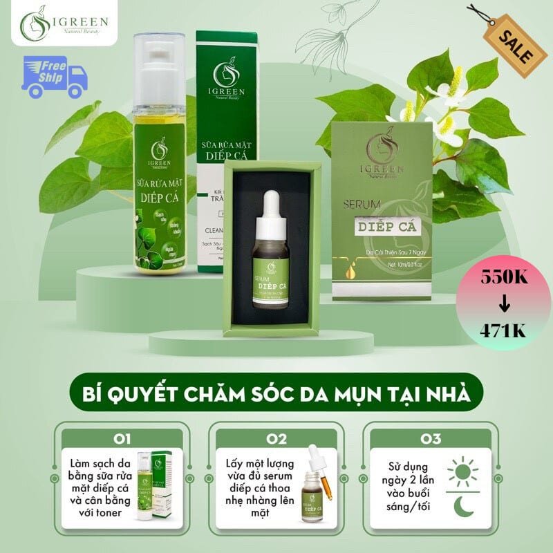 Combo Serum Diếp Cá và Sữa Rửa Mặt Thiên Nhiên IGREEN 3 images upload woo2F6b4a09ab9c902c0168d5093da7ca770c