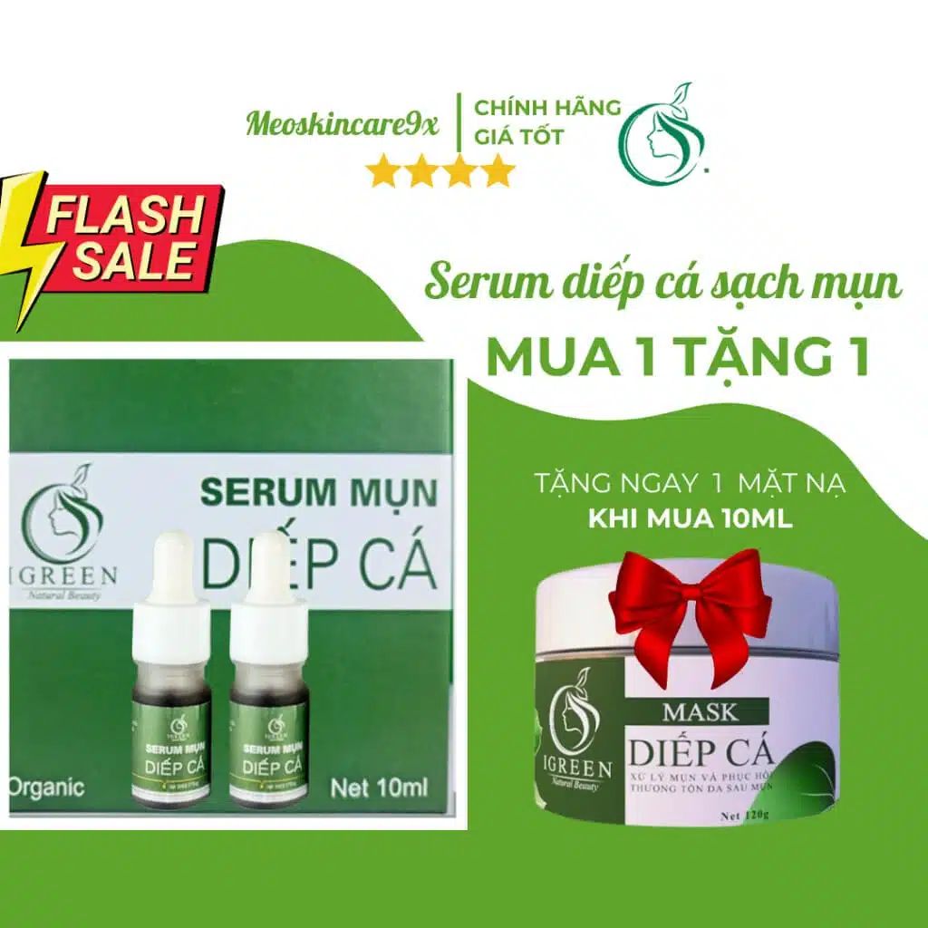 Serum Diếp Cá IGREEN 10ml, Dành Cho Mọi Loại Da, Mụn, Thâm - Tặng Kèm Mặt Nạ 1 Serum Diếp Cá IGREEN 10ml Dành Cho Mọi Loại Da, Mụn, Thâm - Tặng Kèm Mặt Nạ