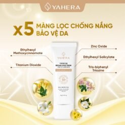 Kem chống nắng phổ rộng nâng tone 5 màng lọc YAHERA SPF50+ PA 15 Kem chống nắng phổ rộng, nâng tone, 5 màng lọc YAHERA SPF50+ PA, Premium Sun, Cream Broad Spectrum SPF50+ PA++++ 50g