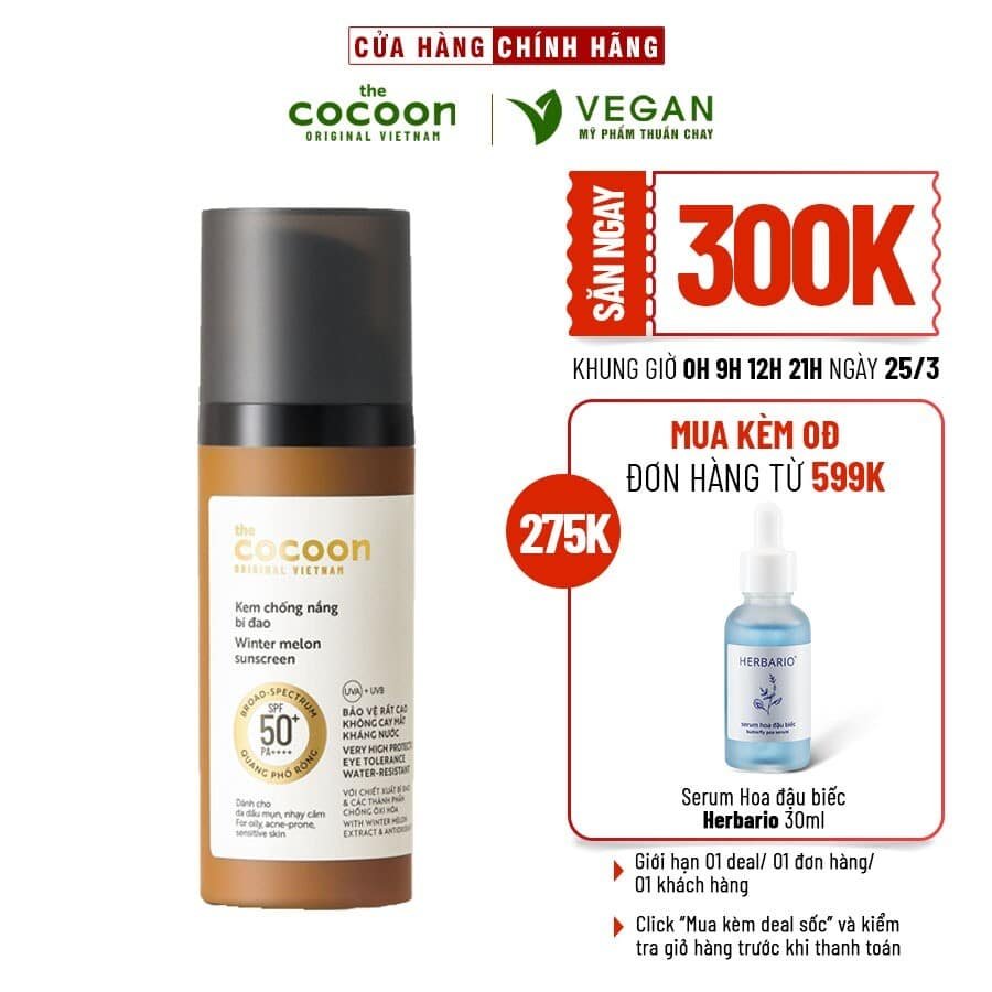 Kem chống nắng thuần chay bí đao quang phổ rộng, bảo vệ rất cao SPF 50 +, PA 1 Kem chống nắng thuần chay bí đao quang phổ rộng, bảo vệ rất cao SPF 50 +, PA