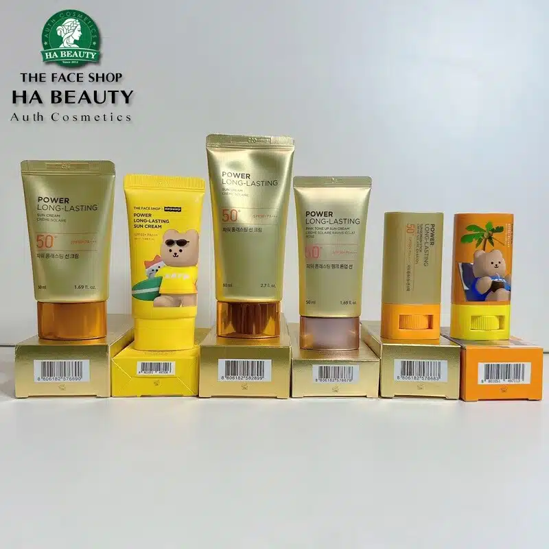 Kem chống nắng trang điểm The Face Shop -dưỡng da lâu trôi Power Long Lasting Sun Cream SPF50+ PA 5 Kem chống nắng trang điểm The Face Shop