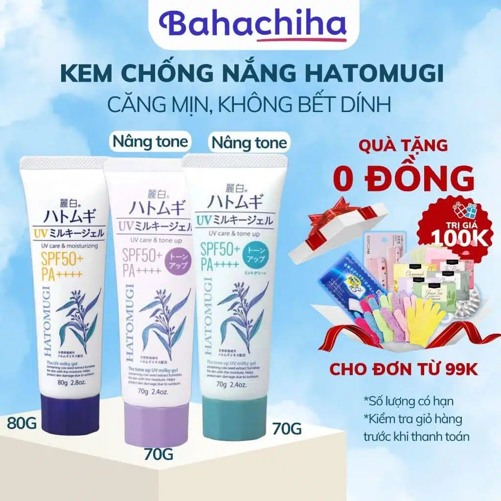 Kem chống nắng Reihaku Hatomugi SPF50+ PA+nâng tone, dưỡng ẩm 1 Kem chống nắng Reihaku Hatomugi SPF50+ PA+nâng tone dưỡng ẩm