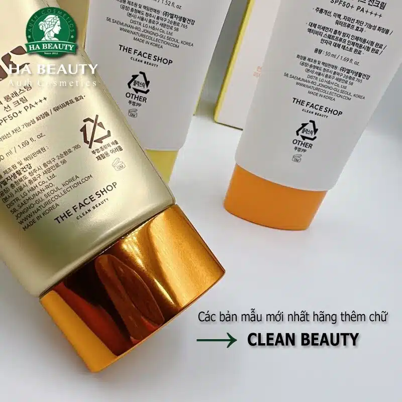 Kem chống nắng trang điểm The Face Shop -dưỡng da lâu trôi Power Long Lasting Sun Cream SPF50+ PA 7 Kem chống nắng trang điểm The Face Shop