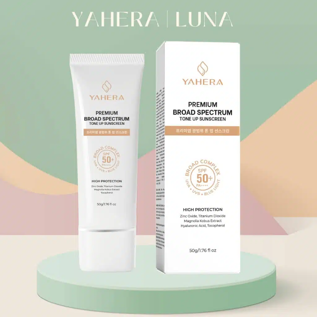 Kem chống nắng phổ rộng nâng tone 5 màng lọc YAHERA SPF50+ PA 1 Kem chống nắng phổ rộng, nâng tone, 5 màng lọc YAHERA SPF50+ PA, Premium Sun, Cream Broad Spectrum SPF50+ PA++++ 50g