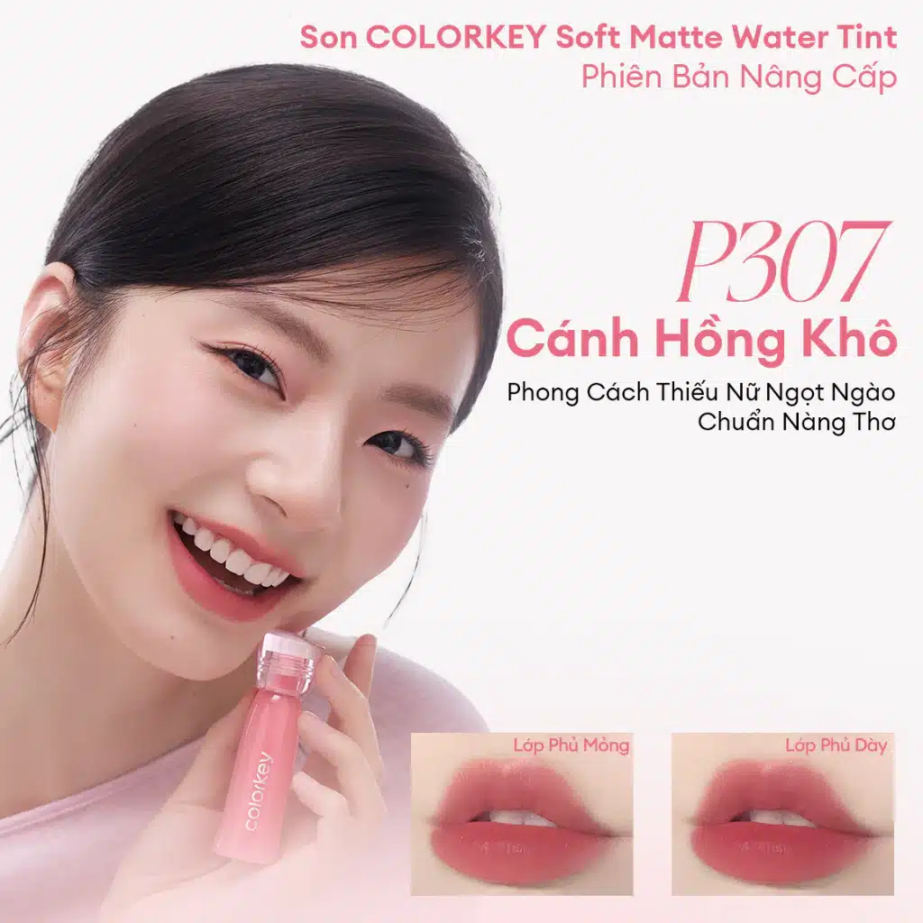 Son COLORKEY Watery Tint Lì Mịn Nhẹ Môi, Không Dính Cốc, Lâu Trôi 2.5g 5 Son COLORKEY Watery Tint